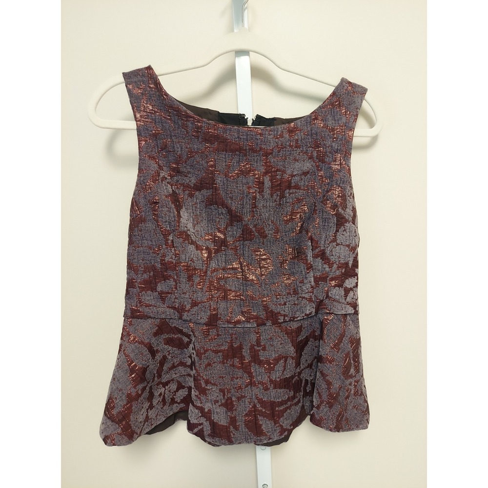 MM Couture Womens Metallic‎ Jacquard Peplum Damask L Party Holiday Cocktail Glam